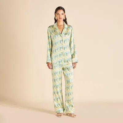 Olivia Von Halle Lila Loulou Yellow Can-can Pajamas In Multi