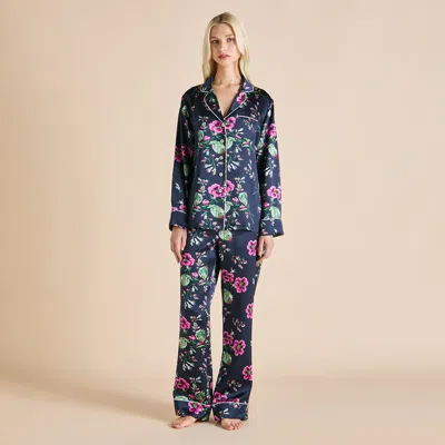 Olivia Von Halle Lila Madison Navy Floral Pajamas In Navy Blue