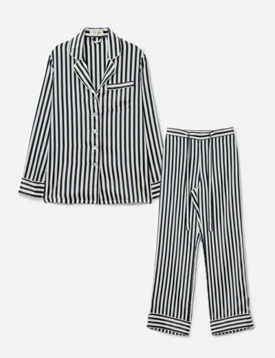 Olivia Von Halle Lila Nika Striped Silk Long Pajama Set In Nika Core