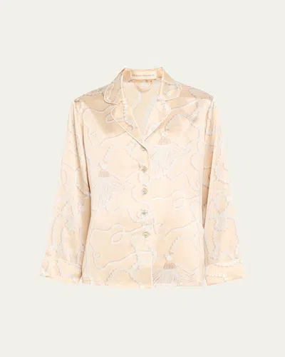 Olivia Von Halle Lila Pearl-print Silk Satin Pajama Set
