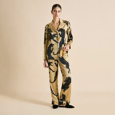 Olivia Von Halle Lila Perriand Gold Panther Pajamas