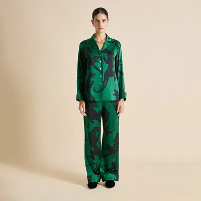 Olivia Von Halle Lila Poiret Green Panther Pajamas