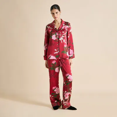 Olivia Von Halle Lila Tardieu Red Floral Pyjamas In Silk Satin