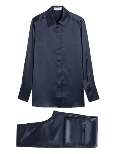 Olivia Von Halle Long-sleeve Silk Pyjama Set In Blue