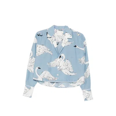 Olivia Von Halle Lucia Laia Swan-print Pajamas In Blue