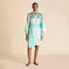 Olivia Von Halle Mimi Abalone Turquoise Floral Robe In Silk Satin