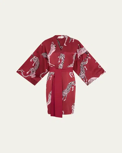 Olivia Von Halle Mimi Cherie Leopard-print Silk Robe In Red