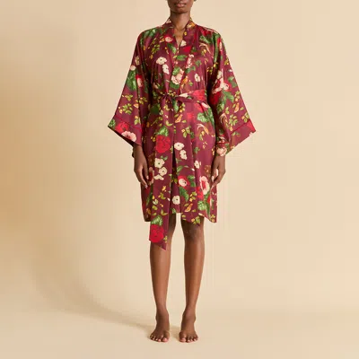 Olivia Von Halle Mimi Florian Red Floral Robe In Silk Twill