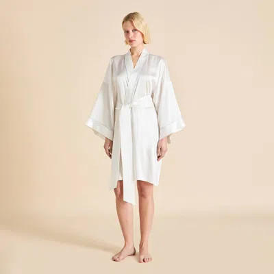 Olivia Von Halle Mimi Ivory Powder Blue Robe In White