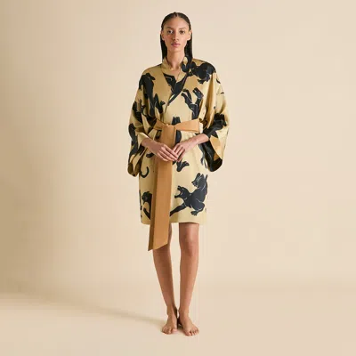 Olivia Von Halle Mimi Perriand Gold Panther Robe In Multi