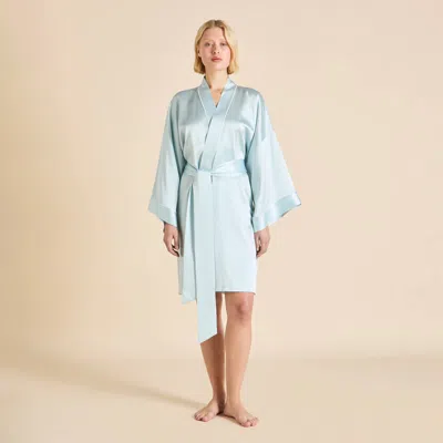 Olivia Von Halle Mimi Powder Blue Ivory Robe In White