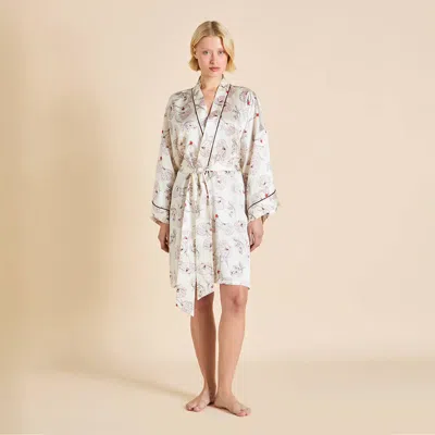 Olivia Von Halle Mimi Rosalia Ivory Floral Robe In White