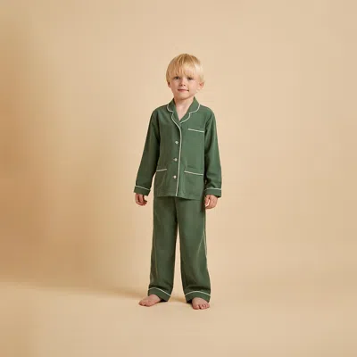 Olivia Von Halle Mini Coco Green Pyjamas In Sandwashed Silk