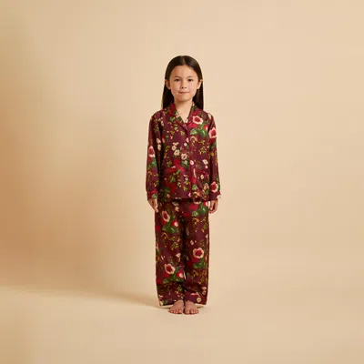Olivia Von Halle Mini Lila Florian Red Floral Pyjamas In Silk Twill