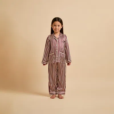 Olivia Von Halle Mini Lila Soren Burgundy Stripe Pyjamas In Silk Satin