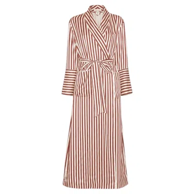 Pre-owned Olivia Von Halle New Luxurious  Striped Silk Dressing Gown Robe Xs-s In Beige