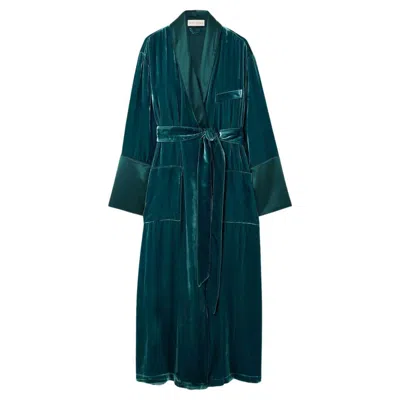 Pre-owned Olivia Von Halle New Luxurious  Velvet Silk Dressing Gown Robe M/l In Black
