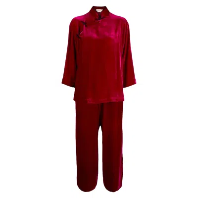 Pre-owned Olivia Von Halle New  Chinese-inspired Velvet Loungewear Homewear Suit M In Red