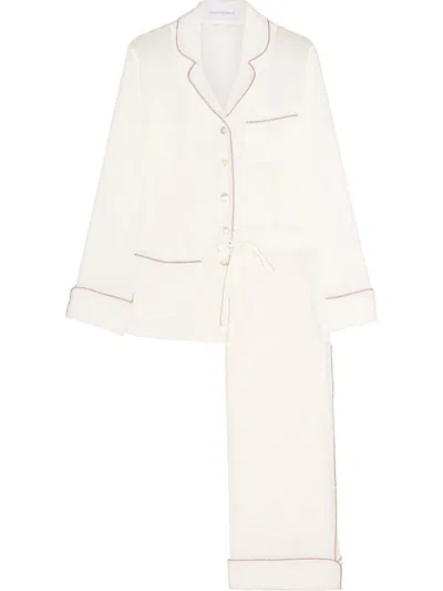 Pre-owned Olivia Von Halle New  Pure Silk Lounge Home Sleep Wear Suit 2 Pcs Xs In White