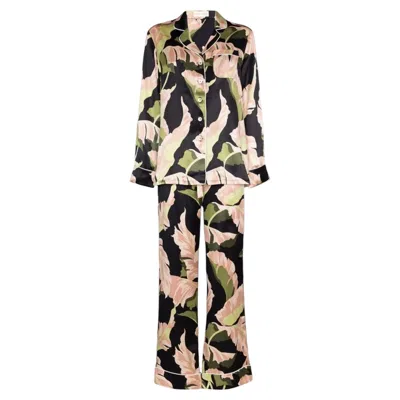 Pre-owned Olivia Von Halle New  Silk Floral Print Lounge Home Sleep Wear Suit S In Sand