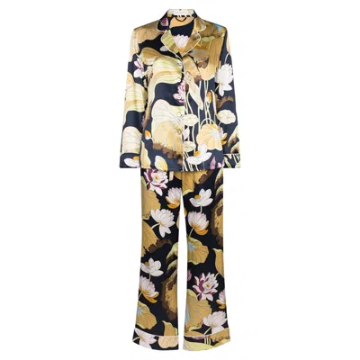 Pre-owned Olivia Von Halle New  Silk Floral Print Lounge Home Wear Suit S In Sand