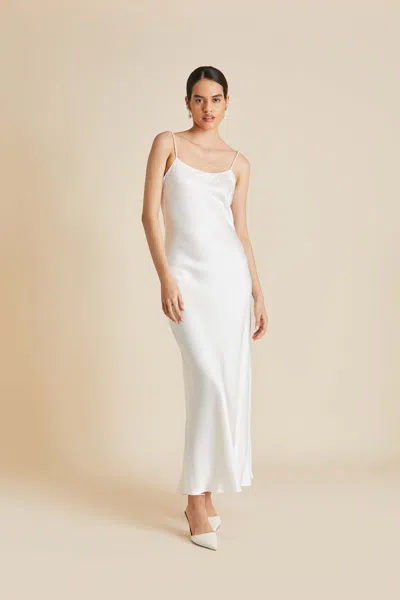 Olivia Von Halle Olympia Ivory Pearl Slip Dress In Silk Satin In White