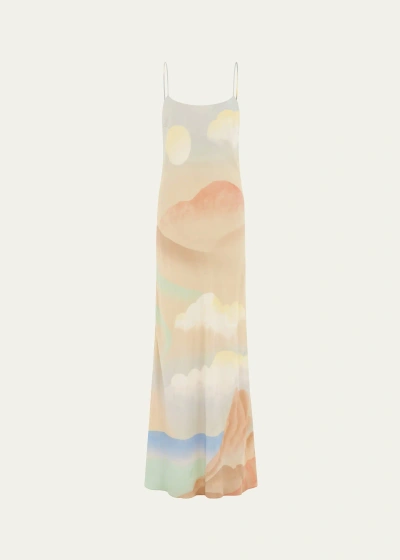 Olivia Von Halle Olympia Landscape-print Silk Slip Dress In Ecliptic