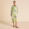 Olivia Von Halle Phoebe Sundial Green Floral Shirt Dress In Silk-chiffon