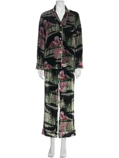 Pre-owned Olivia Von Halle Printed Pajamas In Black