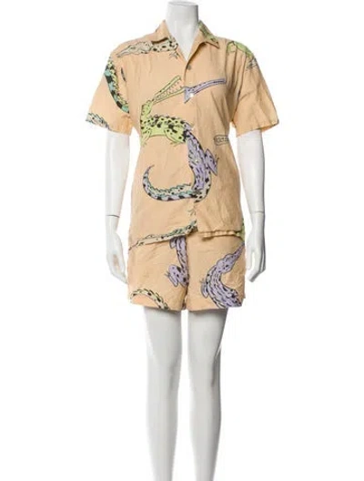 Pre-owned Olivia Von Halle Printed Short Set In Neutral