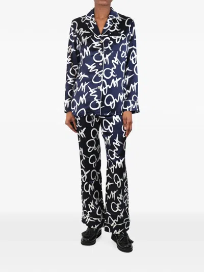 Pre-owned Olivia Von Halle Printed Silk Pajamas In Blue