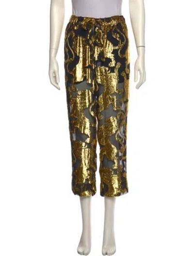 Pre-owned Olivia Von Halle Printed Straight Leg Pants In Multi