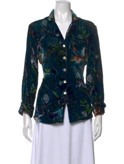 Pre-owned Olivia Von Halle Printed V-neck Blouse In Blue