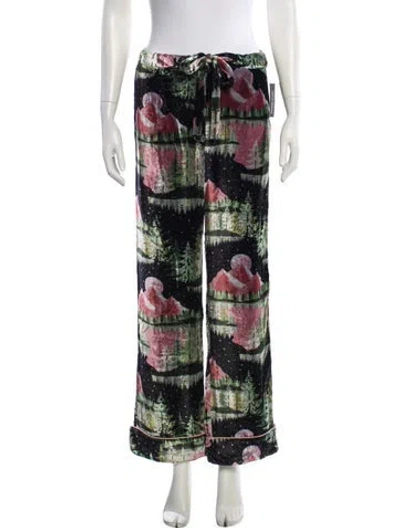 Pre-owned Olivia Von Halle Printed Wide Leg Pants In Green