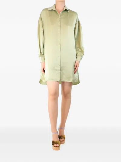 Pre-owned Olivia Von Halle Puff-sleeve Shirt Mini Dress In Green