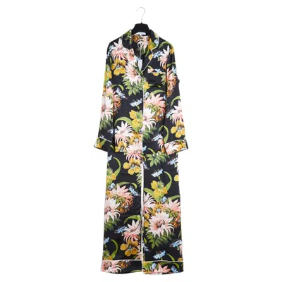 Pre-owned Olivia Von Halle Pyjama Soie Fr42 Black Flor Silk Satin Night Ensemble Uk14 Us10