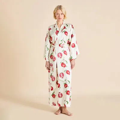 Olivia Von Halle Queenie Allegra Ivory Pomegranate Robe In White