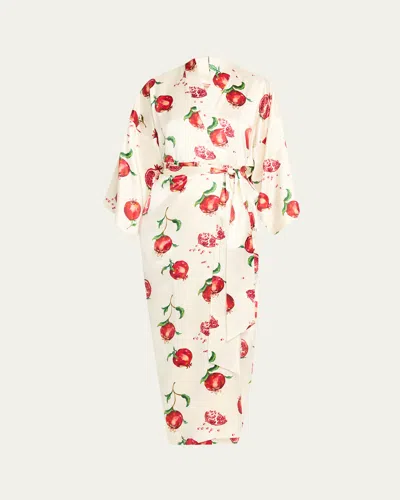 Olivia Von Halle Queenie Allegra Pomegranate-print Silk Satin Robe In Neutral