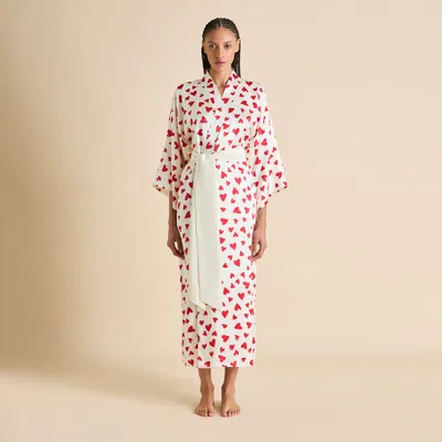 Olivia Von Halle Queenie Amore Red Heart Dressing Gown In Silk Satin
