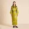 Olivia Von Halle Queenie Leopard-print Silk Satin Robe In Green