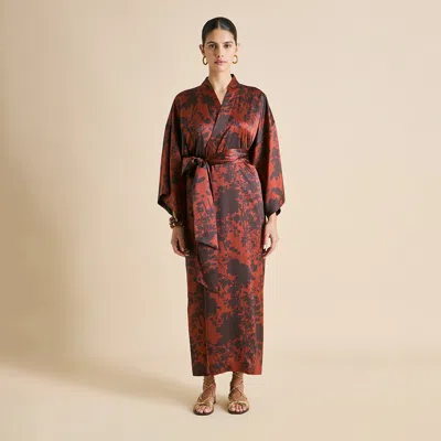 Olivia Von Halle Queenie Lalanne Burgundy Floral Robe