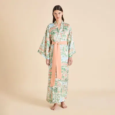 Olivia Von Halle Queenie Mansion Peach Landscape Robe In Orange