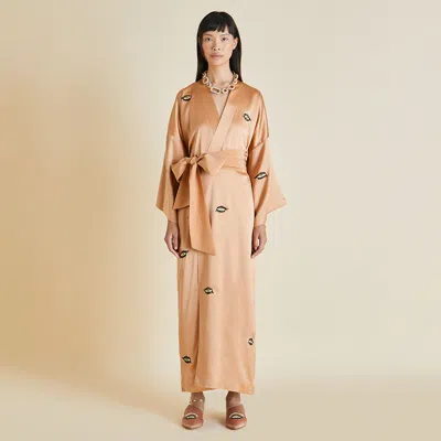 Olivia Von Halle Queenie Ophanim Beige Silk Satin Robe - One Size In Neutral