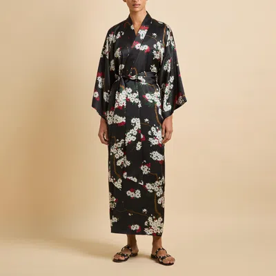 Olivia Von Halle Queenie Belted Floral-printed Silk-satin Robe In Black