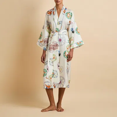 Olivia Von Halle Sabine Córdoba Ivory Seafood Robe In Silk Twill In White