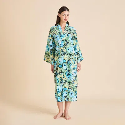 Olivia Von Halle Sabine Jardin Blue Floral Robe