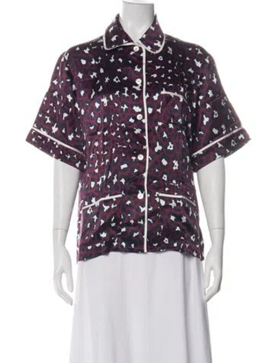 Pre-owned Olivia Von Halle Silk Animal Print Button-up Top In Green