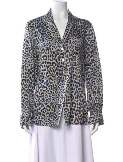 Pre-owned Olivia Von Halle Silk Animal Print Button-up Top In Multi