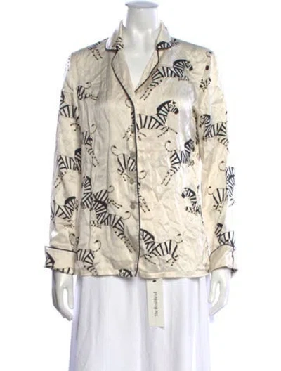 Pre-owned Olivia Von Halle Silk Animal Print Button-up Top In Neutrals