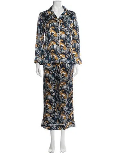 Pre-owned Olivia Von Halle Silk Animal Print Pajamas In Blue